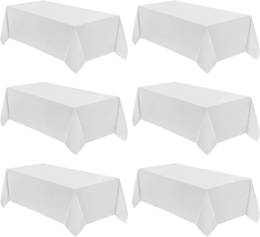 VidaFete Table Cloth 6 Pack 90*156inch Rectangle Tablecloth Polyester, Stain Resistant and Wrinkle Polyester Dining Table Cover for Kitchen Dinning Party Wedding Rectangular Tabletop Decoration(White)