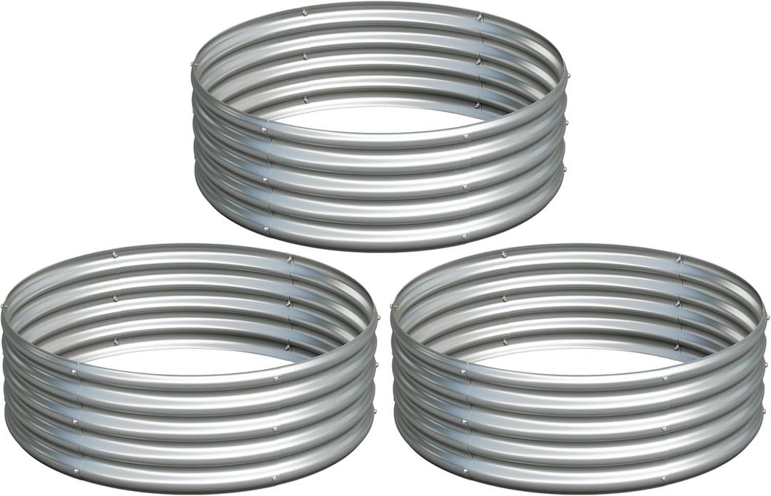 3Pack 3x3x1ft Galvanized Raised Garden Bed, Planter Raised Garden Beds Outdoor, Round Clearance Raised Garden Beds for Gardening Vegetables