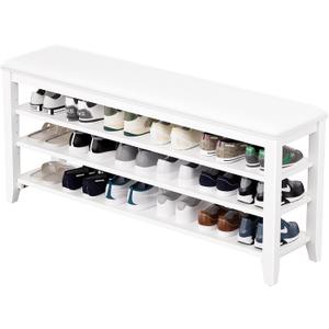 Shoe Bench Storage Rubberwood with Leather Cushion for Entryway Bench Ideal for Hallways Shoe Rack Front Doors Entrances Mudrooms Featuring 3 Height-Adjustable and Removable Shelves (47.2")