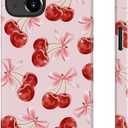 for iPhone 14 Case, Wireless Charging Compatible,Dual-Layer Protection with Cute Wildflower, Soft Silicone + Hard Shell, Chic Phone Cover for Women - Sweet Cherry Bows