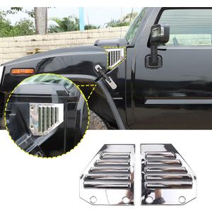 2PCS Car Side Vent Cover Hood Intake Bezel Trim Molding Compatible with 2003-2009 Hummer H2,Side Scoop Hood Cover Car Exterior Accessories (Silver)