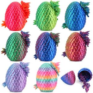 8 Pcs 3D Printed Dragon Eggs, Crystal Animals Dinosaur Egg Fidget Toys Stocking Stuffers for Teen Boys Kids Toddler Bulk Gifts for Girls 4-6 5-7 8-12 Mini Animals Figurines for Easter Decorations
