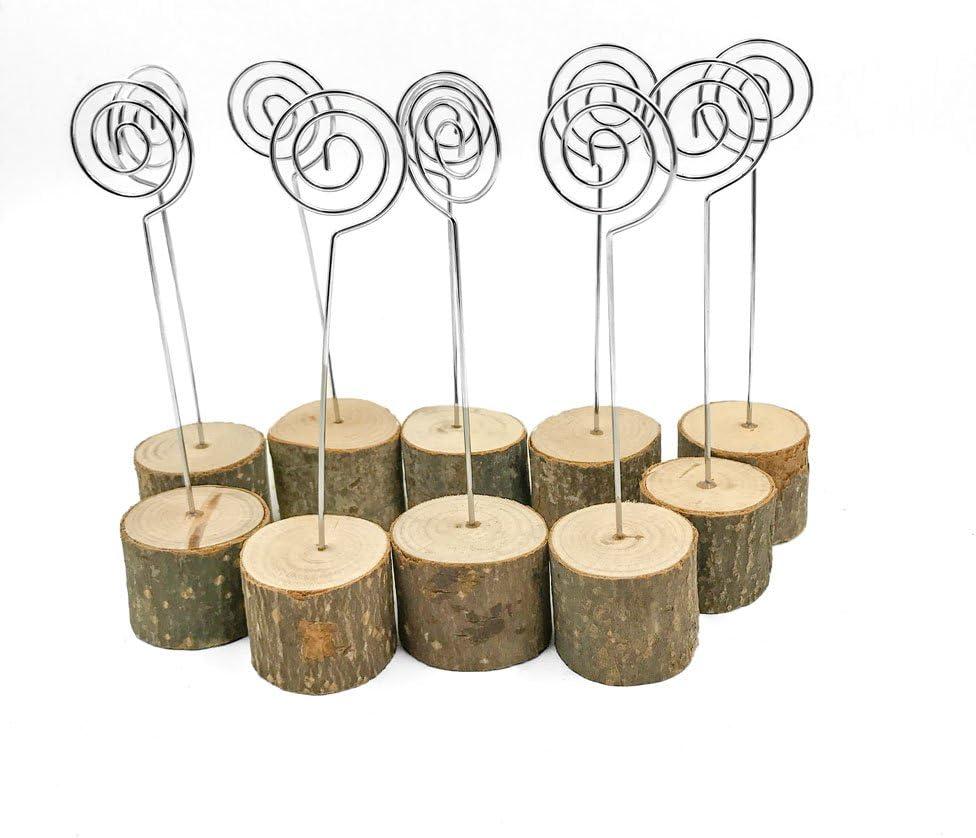 Rustic Real Wood Base Wedding Table Name Number Holder Party Decoration Card Holders Picture Memo Note Photo Clip Holder (10pcs Table Numbers)