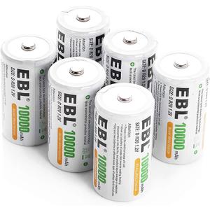 EBL D Battery D Size Rechargeable Batteries 10,000mAh Ni-MH, Pack of 6 - ProCyco Technology