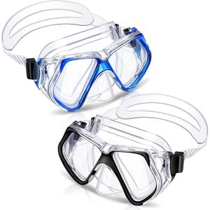 Weewooday 2 Pcs Adults Swimming Goggles with Nose Cover Antifog Clear Diving Mask Clear Wide View No Blurring Tempered Glass Swim Goggle for Adult Men Women Youth (Black)