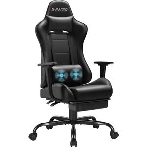 Homall Gaming Chairs, Computer Chair with Footrest and Massage Lumbar Support, Height Adjustable Game Chair with Headrest and Swivel Seat (Black)