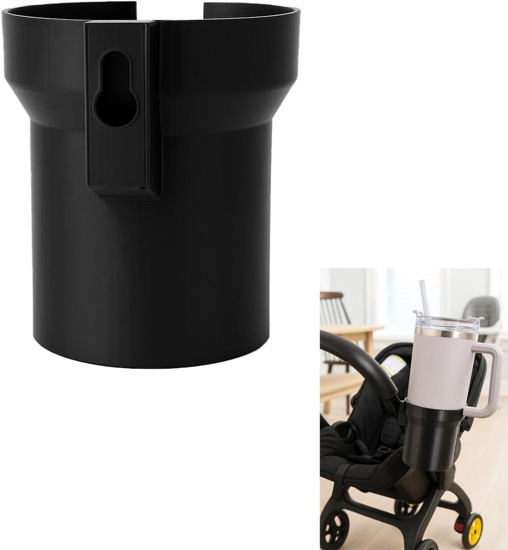 Wide-Fit Cup Holder Compatible with Doona Car Seat & Stroller Holds Stanley, Bottles & Cans, Lightweight Clip-On Drink Holder Attachment, No-Tool Installation