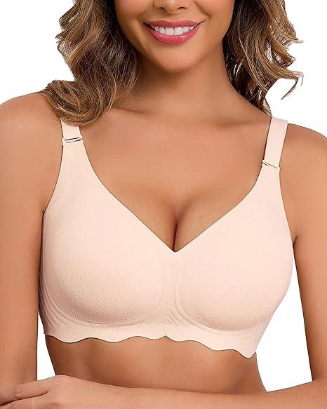 SCECXY Womens Seamless Wireless Bras Womens Bras No Underwire Full Support V Neck Bralette Everyday T-Shirt Bra Pink, 3 XL