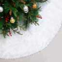Christmas Tree Skirt, 31 Inch Faux Fur Plush Xmas Tree Skirt Christmas Decorations Tree Base Mat, Holiday Tree Ornaments for Christmas Home Decorations, Xmas Party Holiday Decorations, Snow White