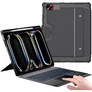 Nillkin iPad Pro 13 inch Case with Keyboard M4 2024, Slide Camera Cover, iPad Pro 13 Case with Pencil Holder and 7 Colors Backlit Wireless Detachable Keyboard, Multi-Touch Trackpad