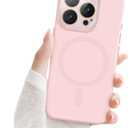 for iPhone 16 Pro Magnetic Case, Luxury Cute Soft Liquid Silicone Case for Women Girls Men Anti-Scratch Anti-Drop Bumper Shockproof Full Camera Lens Protection Cover for iPhone 16 Pro-Pink