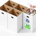 5 Pack Disposable Trash Cans for Parties, 30 Gallon Collapsible Pop Up Trash Can with Handle, Thick Recycled Cardboard Bins for Events, Camping & Parties, Includes 10 Pcs Large Garbage Bags