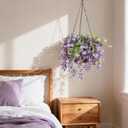 Artificial Hanging Flowers with Basket Plants - Wisteria Hanging Plants for Spring Outdoor Decoration, UV Resistant Fake Flowers Hanging Silk Flowers for Porch Patio Garden Yard Home Decor