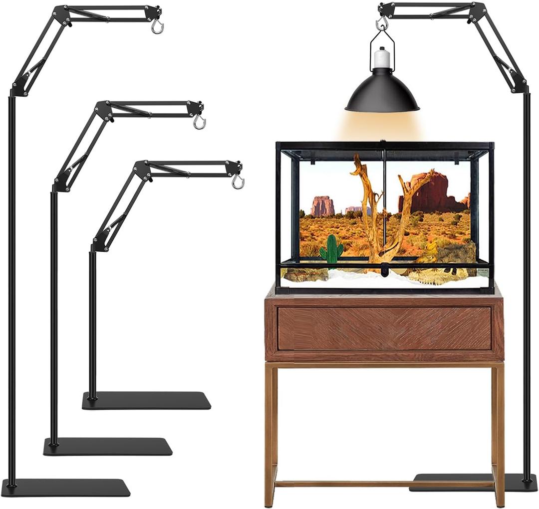 Reptile Lamp Stand, Adjustable 15.7 to 74.3 in Heat Lamp Metal Bracket Floor Light Holder for Lizards Bearded Dragons Chicks Terrarium Tank (XXL)