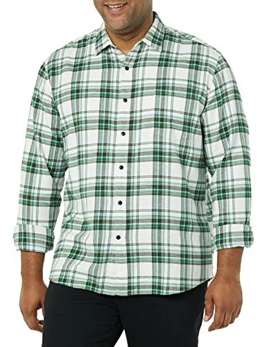 Amazon Essentials Men's Long-Sleeve Flannel Shirt, White Plaid, Medium