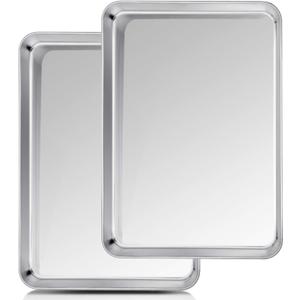 TeamFar Baking Sheet, 20141, Cookie Sheet Half Sheet Baking Pans Stainless Steel, Non Toxic & Healthy, Heavy Duty & Thick Gauge, Mirror Finish & Dishwasher Safe - 2 Piece