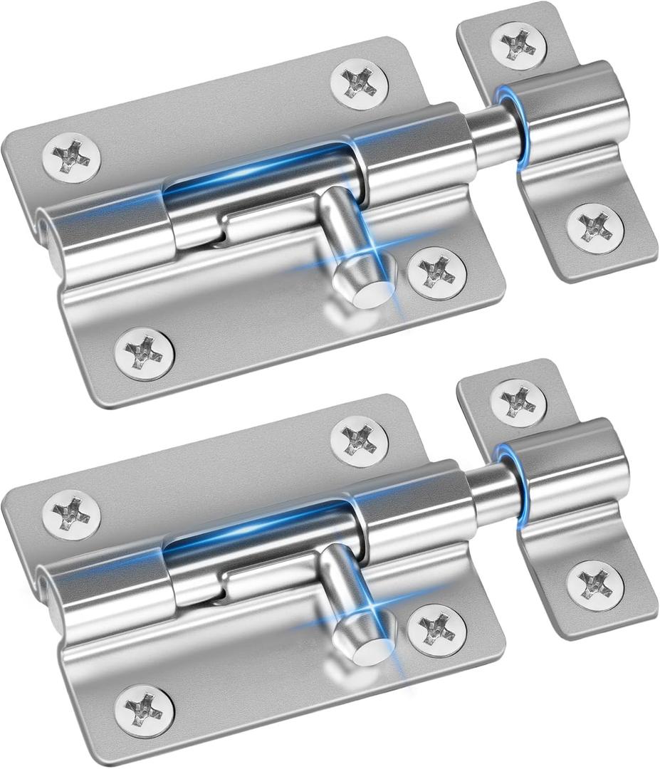 Door Security Slide Latch Lock with 12 Screws , 2 Pack Keyless Entry , Thickened Heavy Duty Steel Sliding , Easy to Install Gate