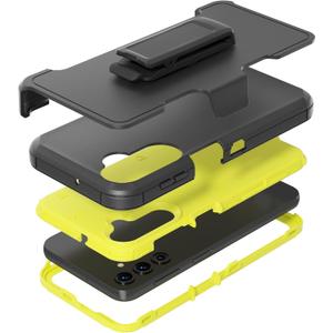 Rugged Phone Case for Samsung Galaxy A24 4G, with Belt Clip Holster & Kickstand Heavy Duty Shockproof Protective Full Body Case Cover for Samsung Galaxy A24 4G Phone (Black+Yellow)