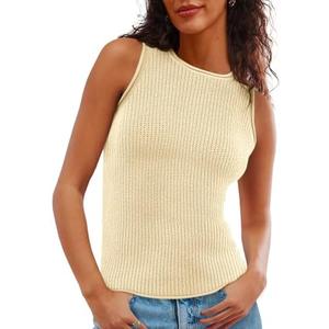Imily Bela Womens Sleeveless Sweater Vest Casual Crewneck Loose Fit Knit Tank Tops Lightweight Trendy Summer Ribbed Pullover, L