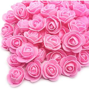 D-Seven Artificial Flowers 100PCS 3CM Mini Fake Roses for DIY Wedding Bouquets Centerpieces Party Baby Shower Scrapbooking Gift Box DIY Crafts Wreath (Pink)