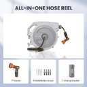 Giraffe Tools Heavy Duty Retractable Garden Hose Reel 1/2 130 FT, Wall Mounted with 9 Pattern Nozzle & Detachable Leader Hose, 180 Swivel Bracket, Any Length Lock, Commercial Grade (Light Grey)