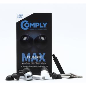 Comply TrueGrip MAX | Premium Memory Foam Replacement Earbud Tips for Samsung Galaxy Buds4 Pro & Buds3 Pro | Long-Lasting Comfort, Secure Fit, Noise Isolation | Black (Large) (3 Pairs)