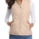 Fuinloth Women's Lightweight Warm Puffer Quilted Vest - 4-Pockets Stand Collar Zip Gilet, Fall Winter Outerwear Beige 2XL