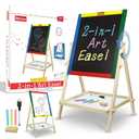 Kidzlane Art Easel for Kids 2-4 - Wooden Toddler Easel - Double Sided Standing Chalkboard/Dry Erase Board for Kids - Toddler Drawing Board with Accessories - 25.75 Inches Blackboard and Whiteboard