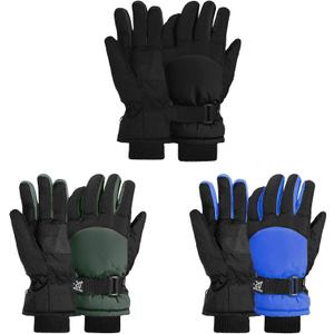 3 Pairs Winter Gloves for Kids Waterproof Snow Ski Gloves for Boys Girls Outdoor Toddler Mittens, 6-10 Years