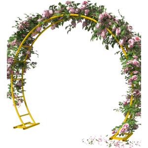 Queension Metal Arch Backdrop Stand 8Ft Wide 7Ft High, Wedding Arch Frame for Wedding Decorations, Balloon Arch Stand with Base for Ceremony, Outdoor Garden Arch Trellis for Climbing Plants, Gold