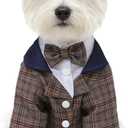GabeFish Pets Wedding Jackets Suit for Dogs with Bow Tie Puppy Cat Formal Clothes Shirt Tuxedo (Brown, XL (Chest 18.8in/48cm))