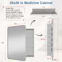 28x20 Inch Matte Silver Medicine Cabinet with Mirror for Bathroom, Aluminum Medicine Cabinet with Frosted Finish, Recessed or Wall Mount Medicine Chest, Modern Sleek Design, Fully Assembled