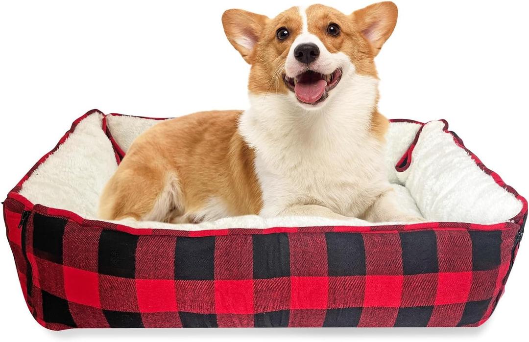 LIFFY Small Dog Bed Cat Bed - Washable Plush Calming Donut for Puppies and Cats, Soft Pet Bed with Non-Slip Bottom, Round Dog Bed Burrow, Machine Washable & Durable for Indoor Use (Red)