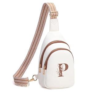Viverte Personalized Gifts for Women Initial Sling Bag PU Leather Crossbody Bags for Women Fanny Pack Cross Body Chest Bag for Travel (Beige with Brown-P)