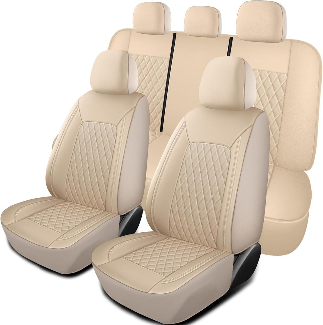 Seat Covers for Cars,Breathable and Waterproof Car Seat Covers,Premium Automotive Airbag Compatible Universal Fit for Cars Sedans SUVs Vans and Trucks (Full Seat,Beige,N1)
