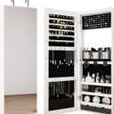 Mirror Jewelry Cabinet,Lockable Wall or Door Mounted Jewelry Armoire Organizer With Built-up Mirror,LED Lights, Drawers,Cosmetic Trays,Shelves, 14.4"x3.15"x 43.1"White