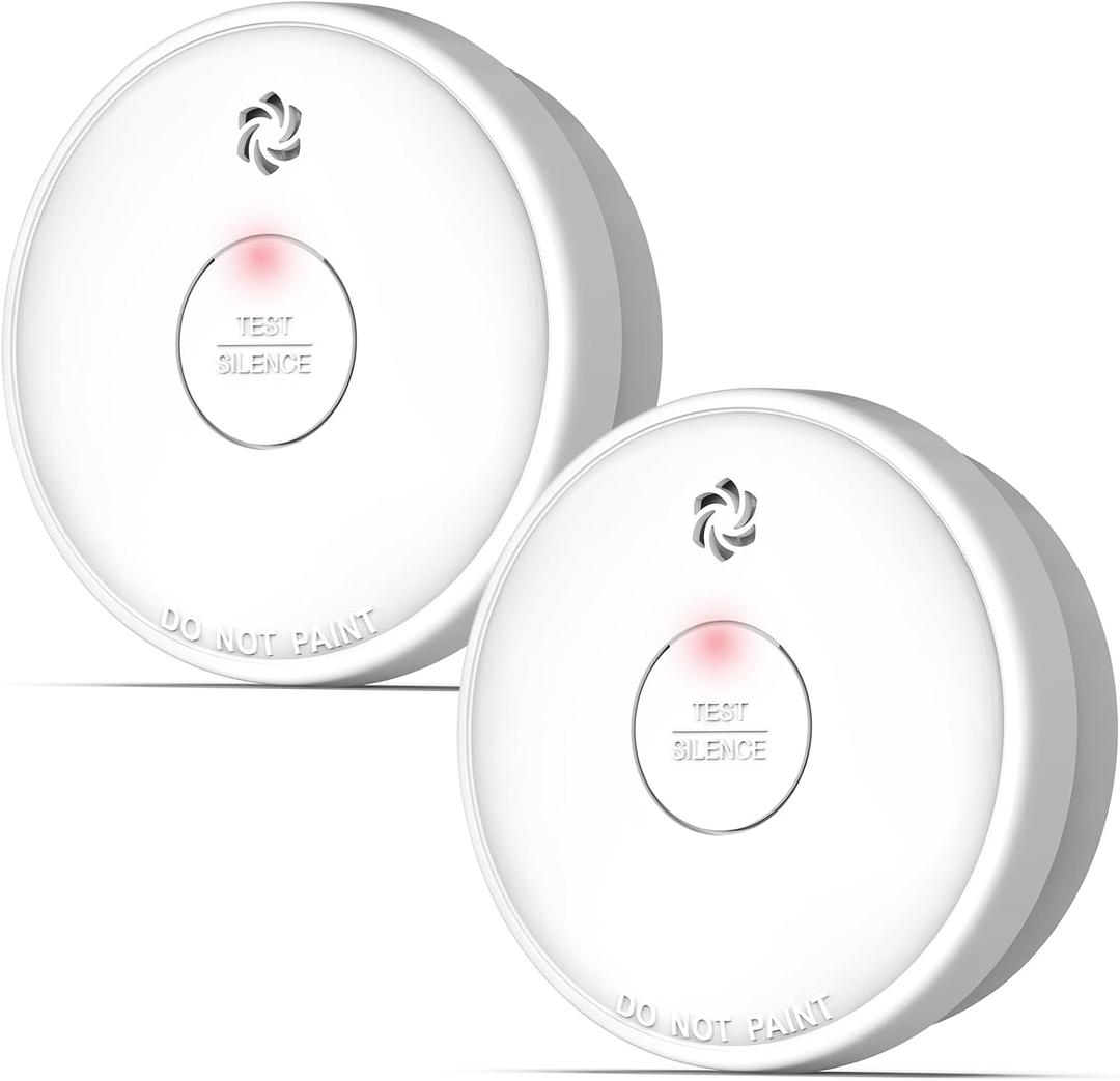 Fire Alarms Smoke Detectors, Smoke Alarm Battery Operated,Fire Alarm with Test Button & Low Battery Signal, Photoelectric Technology Fire Detectors for Bedroom and Home (2 Pack)