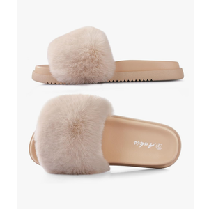 Ankis Black Pink Grey Camel Fur Slides-Cute Chic Versatile Pretty Soft Platform Slides, Open Toe, Non-slip Womens House Fluffy Slippers, Fuzzy Slippers for Women Indoor Outdoor, All Seasons (9)