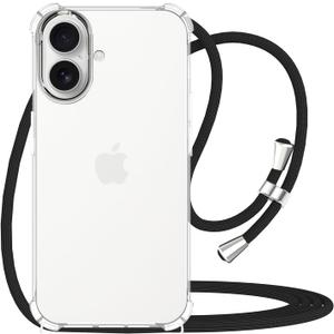 for iPhone 17 Case Cord Adjustable Neck Lanyard Crossbody Clear Case Strap Women Soft TPU Bumper Transparent Phone Cover Shockproof Protective Mobile Cover for iPhone 17 - Black