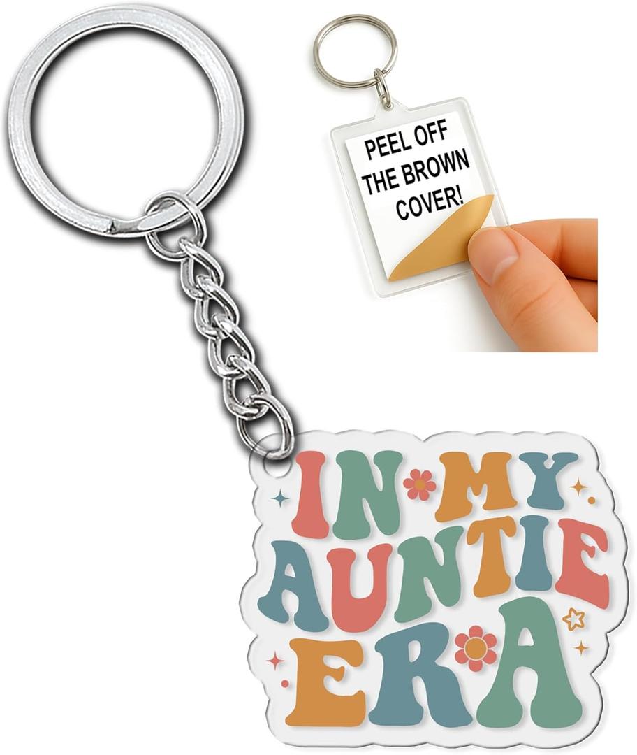 5 x In My Auntie Era Keychain Funny Quote Gifts for Aunt Mother Women Friends Coworker Motivational Inspirational Key Chain Humor Appreciation Keychains Accessories for Car Keys Backpack Bag - 2x2