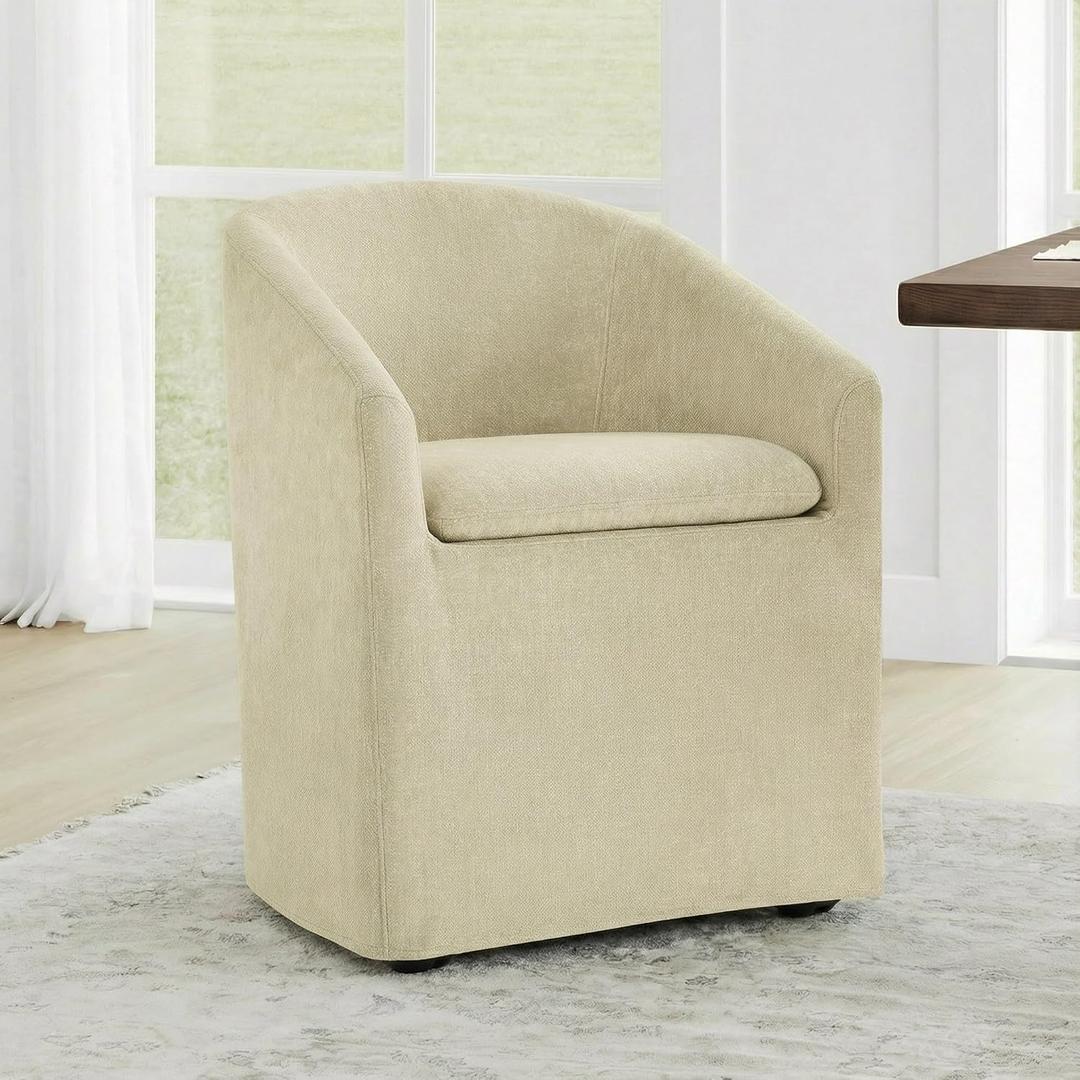 KISLOT Upholstered Dining Chairs Set of 1 with Casters, Light Tan
