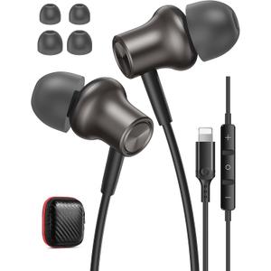 iMangoo Design for Apple MFi-Certified Wired Earbuds for Lightning Headphones Magnetic Wire Earphones Corded with Microphone Volume Control for iPhone 14 Plus 13 Pro Max 12 Mini 11 10 XS XR Gunmetal