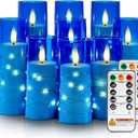 Raycare Independence Day Flameless Candle with Remote Timer 9 Flickering Acrylic Battery Operated LED Pillar Candles with Embedded Star String for 4th of July Home Patriotic Decor, as a Gift (Blue)