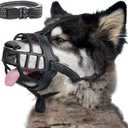 BARKLESS Dog Muzzle, Soft Silicone Basket Muzzle for Dogs, Allows Panting and Drinking, Prevents Unwanted Barking Biting and Chewing, Included Collar and Training Guide (4 (Snout: 10"-12"), Black)