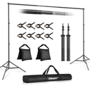 EMART Backdrop Stand 10x7ft(WxH) Photo Studio Adjustable Background Stand Support kit with 2 Crossbars, 8 Clamps, 2 Sandbags and Carry Bag for Parties, Events Decoration, Wedding, Photography