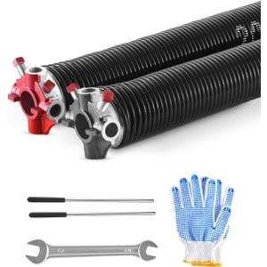 VEVOR Garage Door Torsion Springs, Pair of 0.207 x 2 x 24 in, 16000 Cycles, Electrophoresis Black Coated for Replacement, Garage Door Springs with Non-Slip Winding Bars, Gloves and Mounting Wrench
