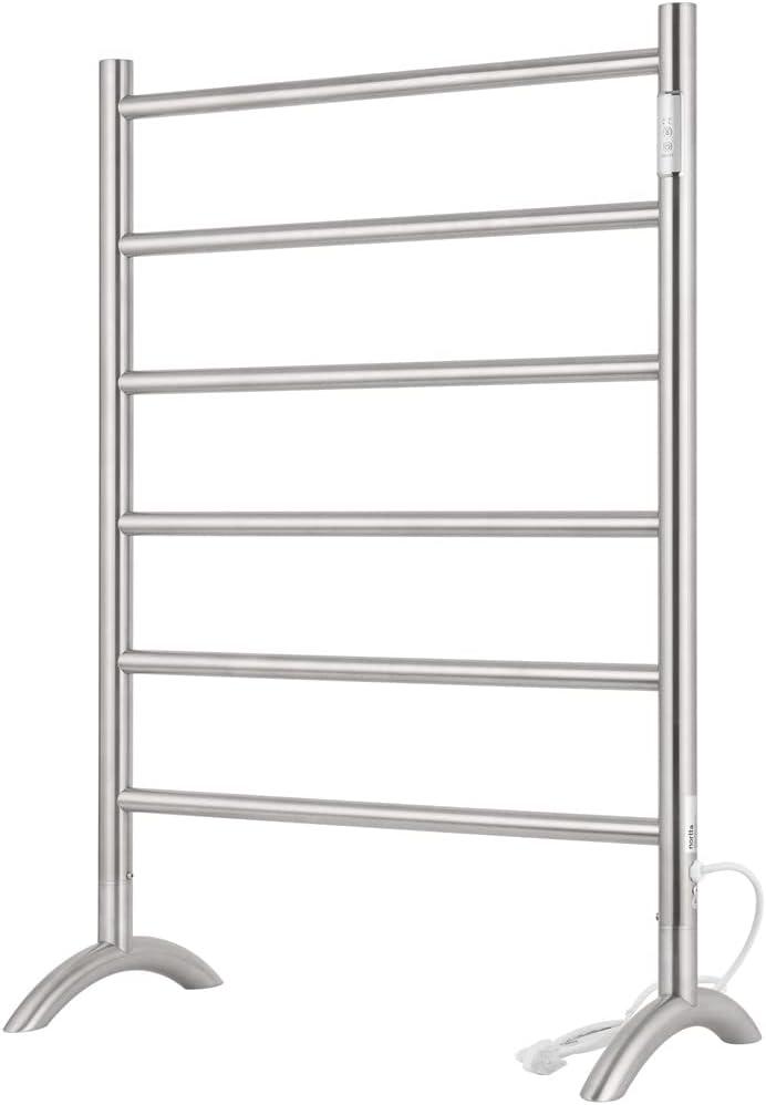 Freestanding Towel Warmer 6 Bars Plug-in Option 3 Working Modes Brushed Stainless Steel 24 W 34 H
