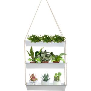 vensovo 16" Metal Wall Planter  3-Tier Black Galvanized Hanging Shelf for Indoor Outdoor Plants, Vertical Garden Wall Mount for Balcony, Kitchen, or Entryway Decor (White)