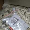 Boho Wood Beaded Chandelier,LED Flush Mount Ceiling Light,Farmhouse Rustic White Hemp Rope Chandeliers Fixture for Bedroom,Drawing Room,Kitchen, Entryway,Dining Room(3-Light)