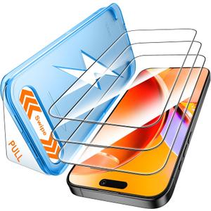 2 x Mkeke for iPhone 16 / iPhone 15 Screen Protector 3 Pack, [9H+ Hardness] [Military-Grade Drop Protection] [Sensitive Touch] [Easy Installation] [HD Clear] Full Edge Coverage Tempered Glass